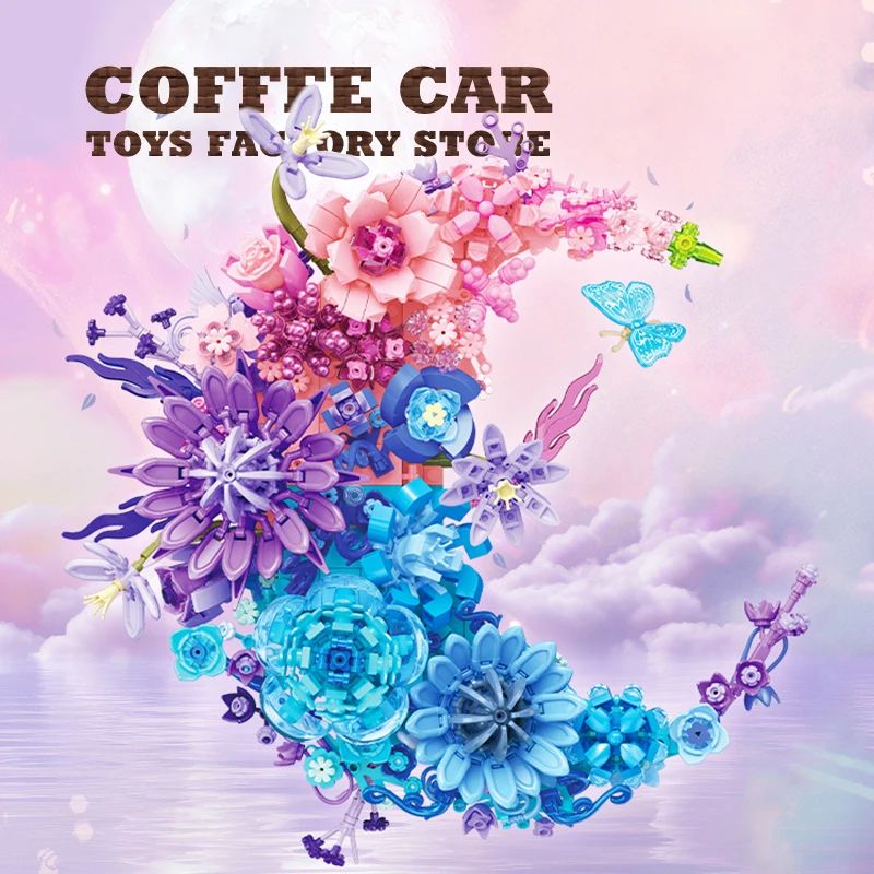 Creative Moon Flowers Building Blocks Bouquet Wall Decor MOC Set 4