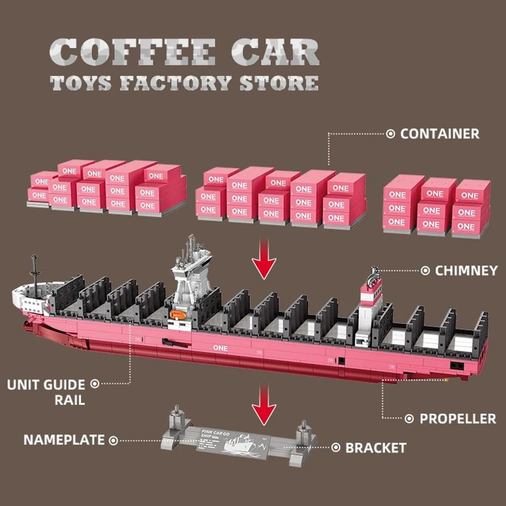 Pink Cargo Ship 1446Piece DIY 3D Bricks Puzzle And Model Kit 2
