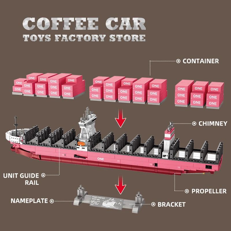 Pink Cargo Ship 1446Piece DIY 3D Bricks Puzzle And Model Kit 2