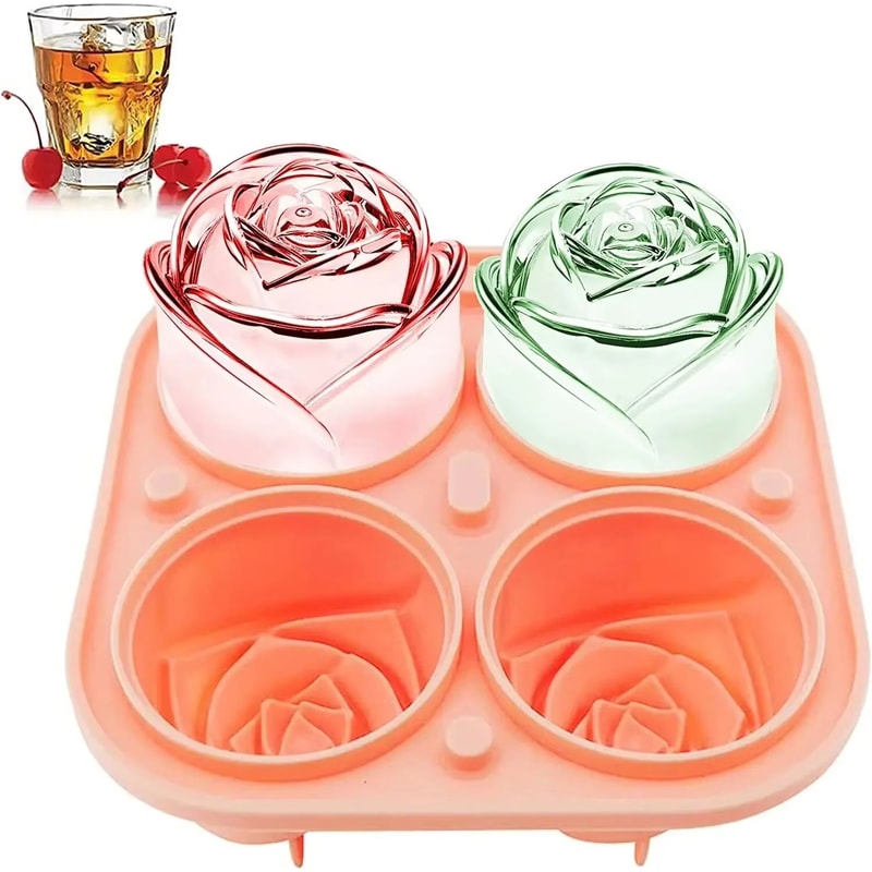 3D Rose Large Silicone Ice Cube Trays Giant Flower Ice Molds 4Pack 0