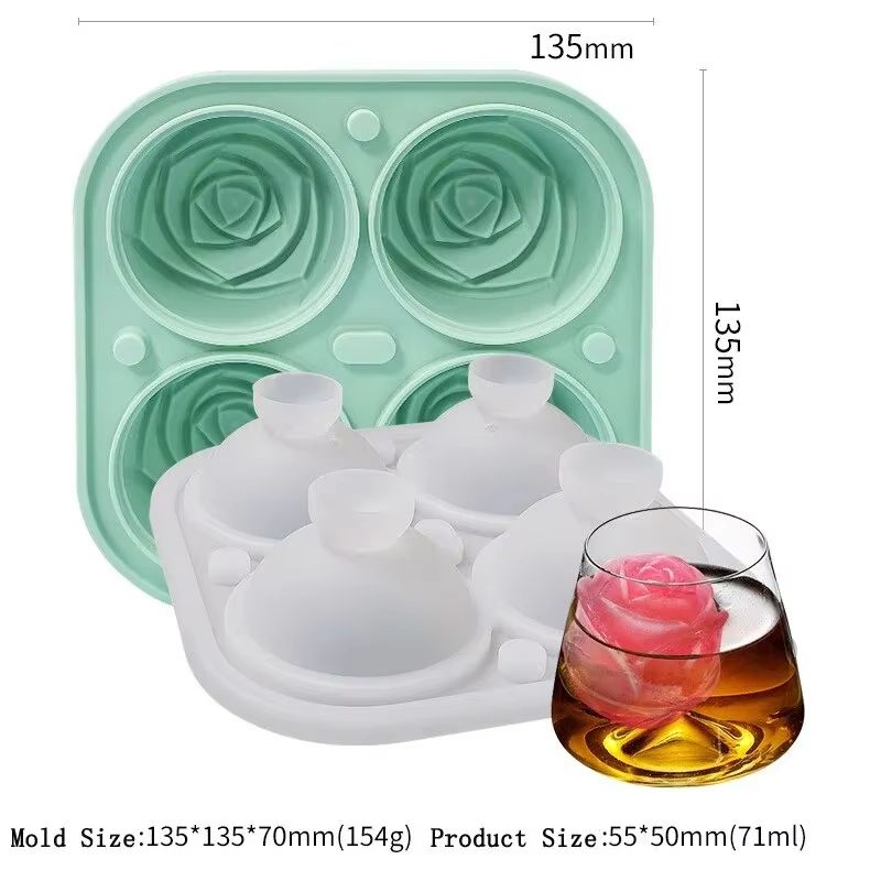3D Rose Large Silicone Ice Cube Trays Giant Flower Ice Molds 4Pack 6