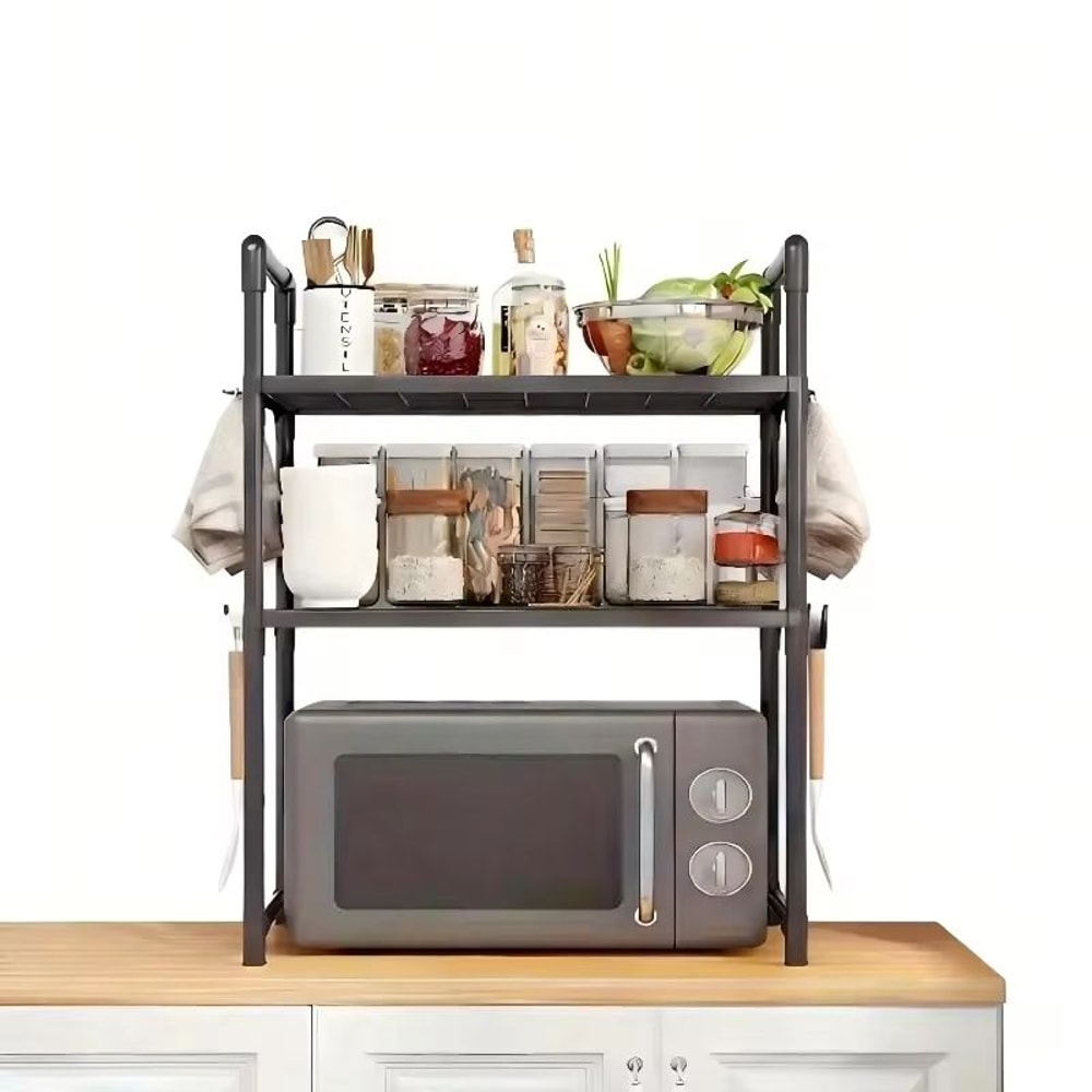 Heavy Duty Kitchen Bakers Rack Floor Standing Microwave Oven Stand With 2Tier Storage Shelf 2