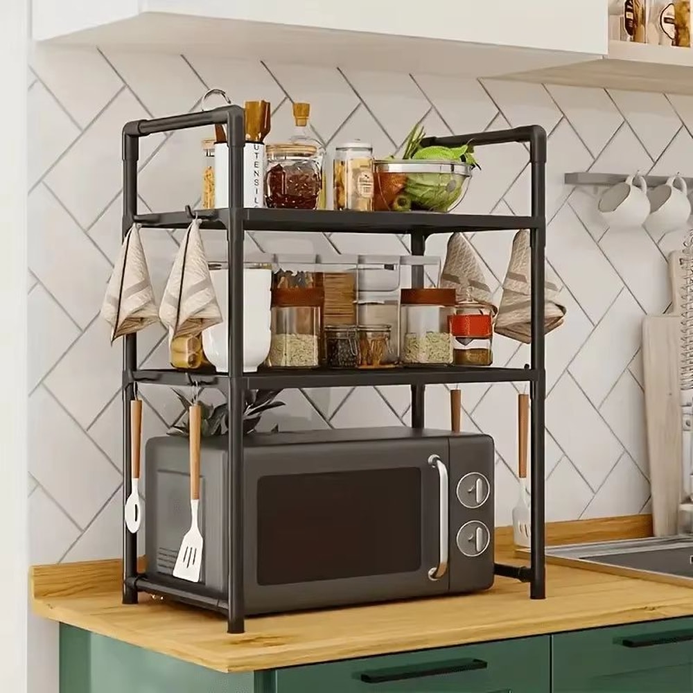 Heavy Duty Kitchen Bakers Rack Floor Standing Microwave Oven Stand With 2Tier Storage Shelf 4