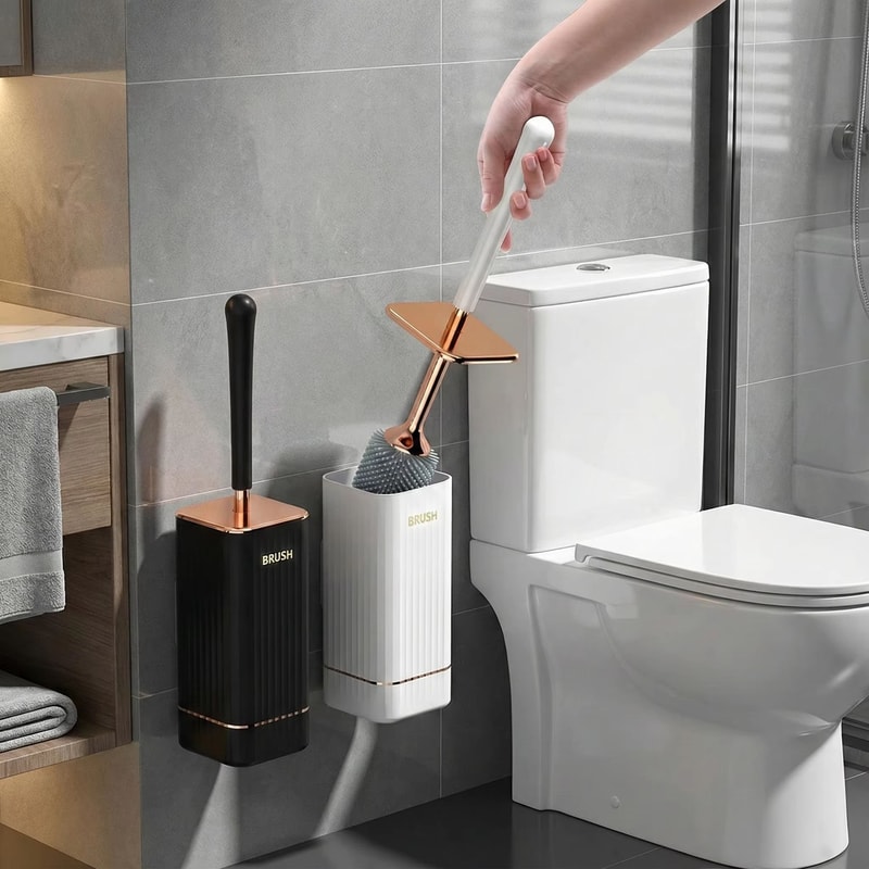 Silicone Golf LongHandle Toilet Brush With WallMounted Holder 360 Flexible Head Bathroom Cleaner S 0