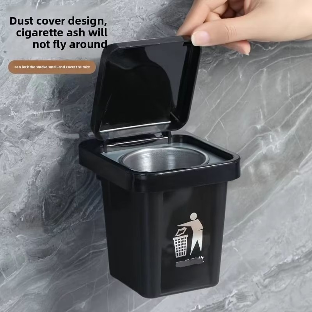 Wall Mounted Stainless Steel Ashtray With Lid For Bathroom And Living Spaces 2