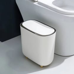 narrow press ring trash can with lid for bathroom and small spaces
