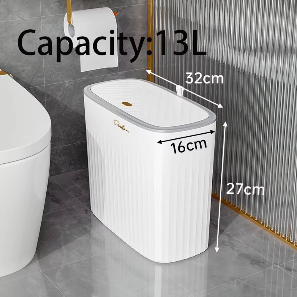 Narrow Press Ring Trash Can With Lid For Bathroom And Small Spaces 10