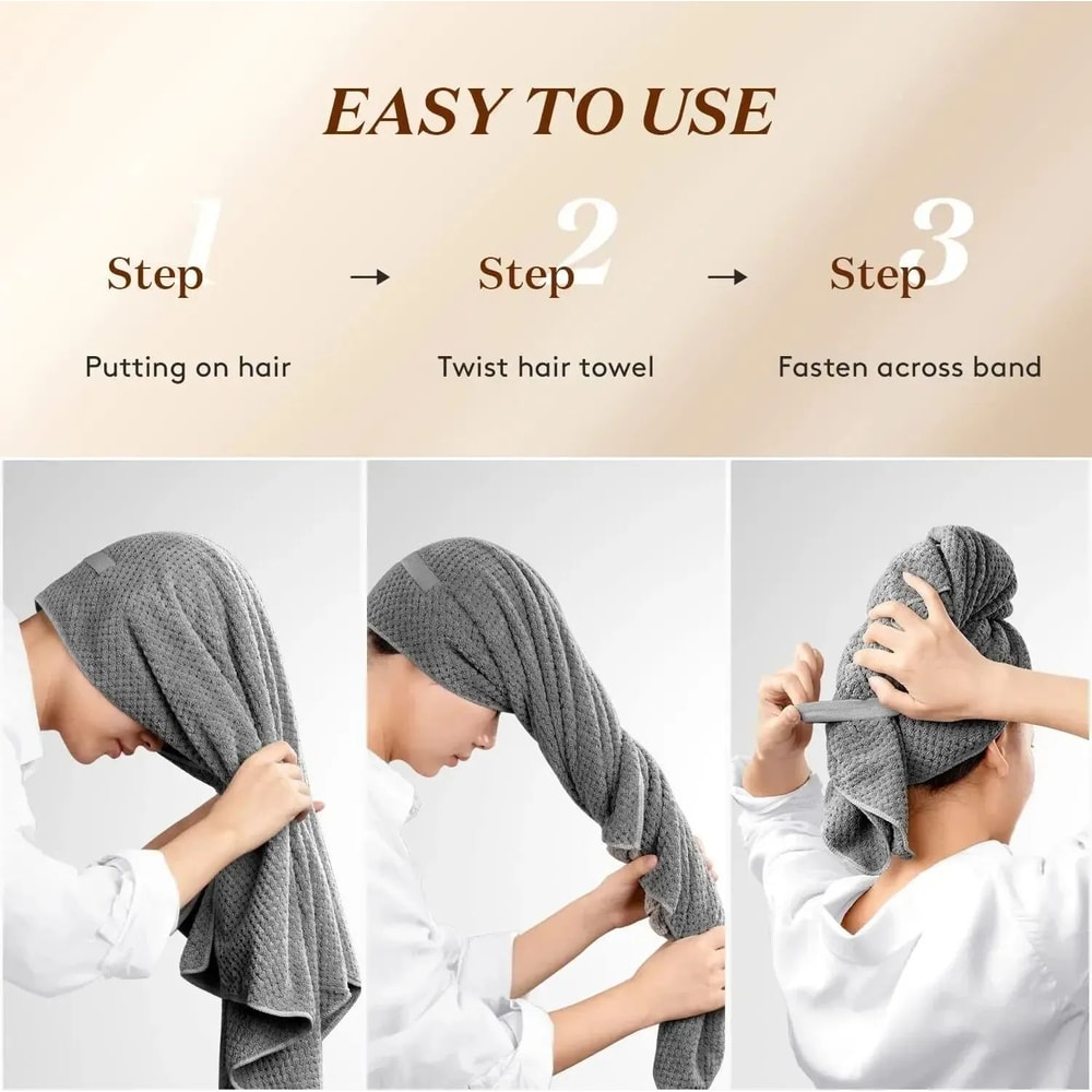 Premium ExtraLarge Microfiber Hair Drying Towel Wrap For Women With Secure Headband 3