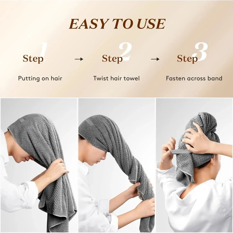 Premium ExtraLarge Microfiber Hair Drying Towel Wrap For Women With Secure Headband 3