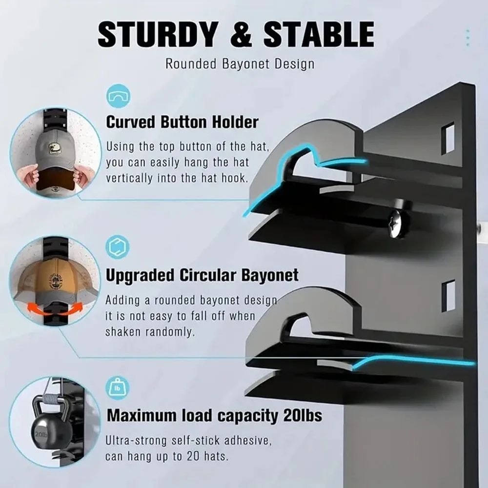 Rotating Baseball Cap Organizer Hat Storage Rack With SpaceSaving Hooks 3