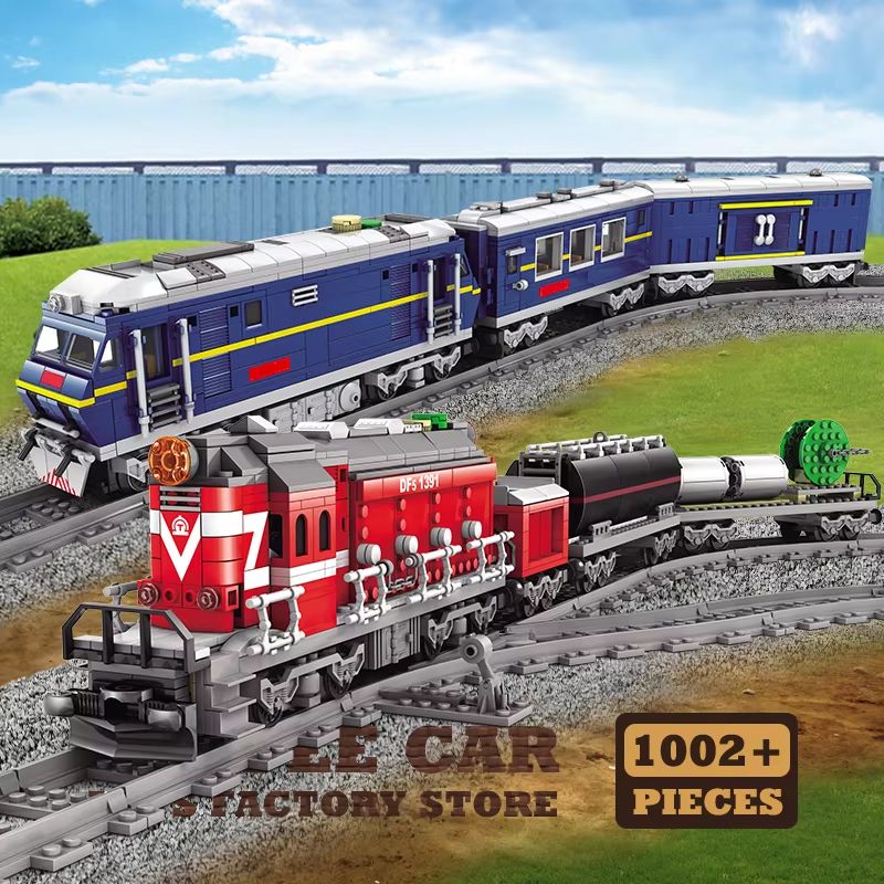 City Power Train Blocks Track Set With Moving Locomotive And Railway Cars 0