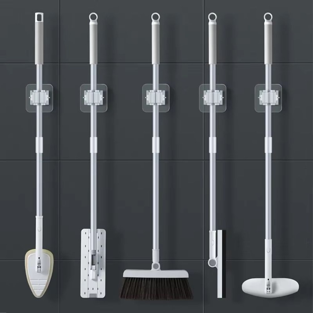 WallMounted Traceless Suction Mop And Broom Storage Rack With Waterproof Clips 2