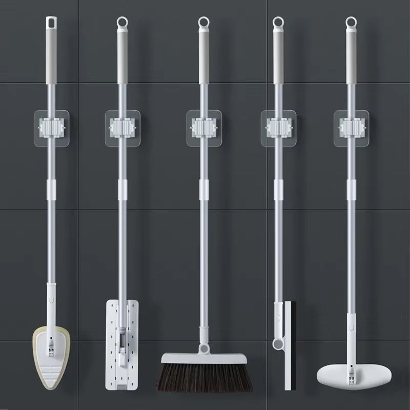 WallMounted Traceless Suction Mop And Broom Storage Rack With Waterproof Clips 2