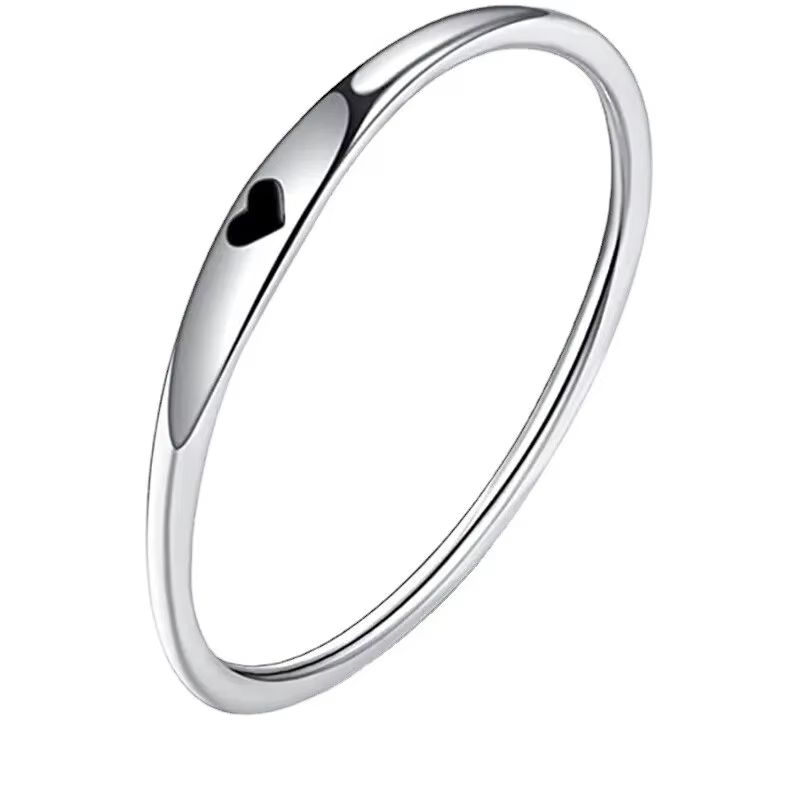 Sterling Silver Heart Carved Promise Ring For Women Stackable Wedding Band Gift 4