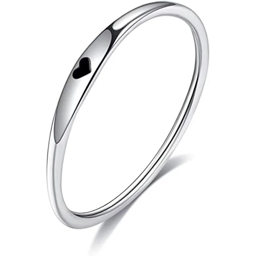 Sterling Silver Heart Carved Promise Ring For Women Stackable Wedding Band Gift 6