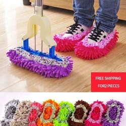 chenille mop slippers floor cleaning foot covers 2-pack