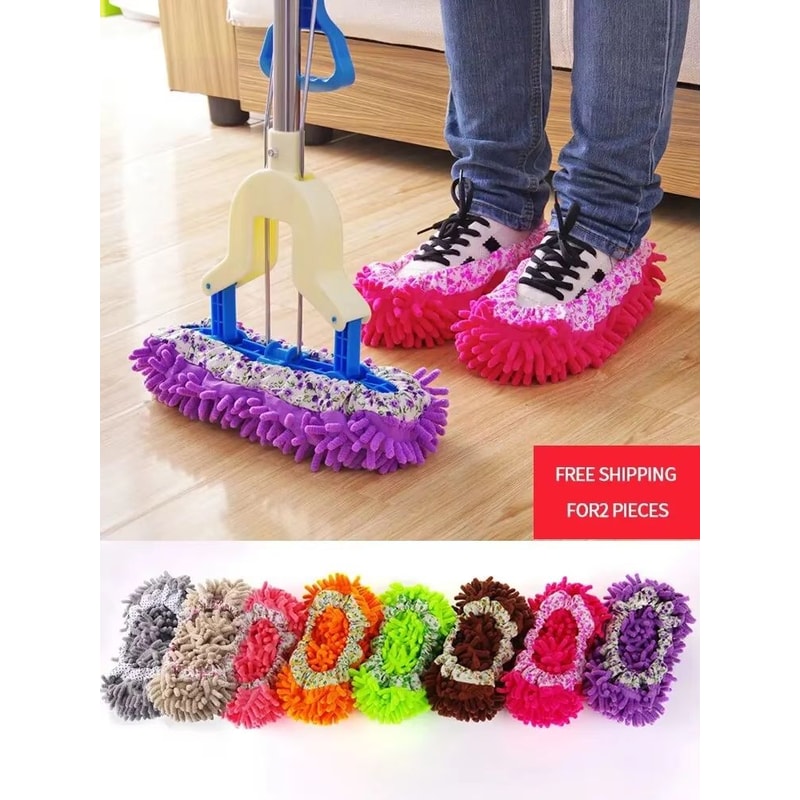 Chenille Mop Slippers Floor Cleaning Foot Covers 2Pack 0