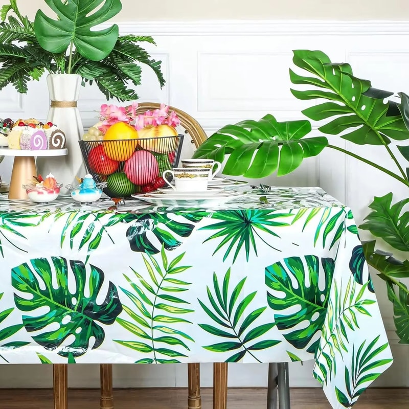 Jungle Palm Leaf Waterproof Birthday Party Table Cloth 0
