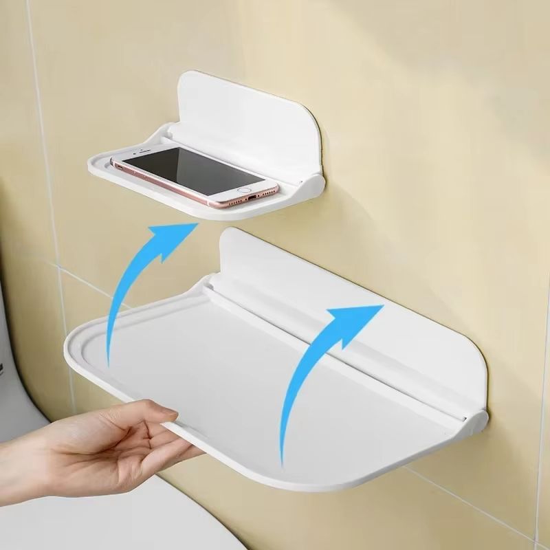 Folding Wall Mounted Storage Shelf Tray With PunchFree Installation And Phone Holder 0