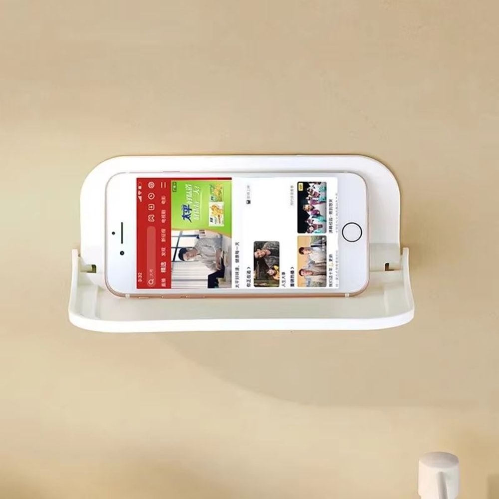 Folding Wall Mounted Storage Shelf Tray With PunchFree Installation And Phone Holder 4