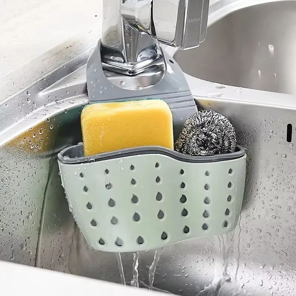 Adjustable Kitchen Sink Hanging Drain Basket And Faucet Holder Organizer 0
