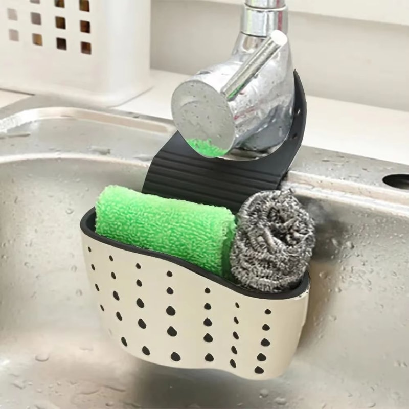 Adjustable Kitchen Sink Hanging Drain Basket And Faucet Holder Organizer 4