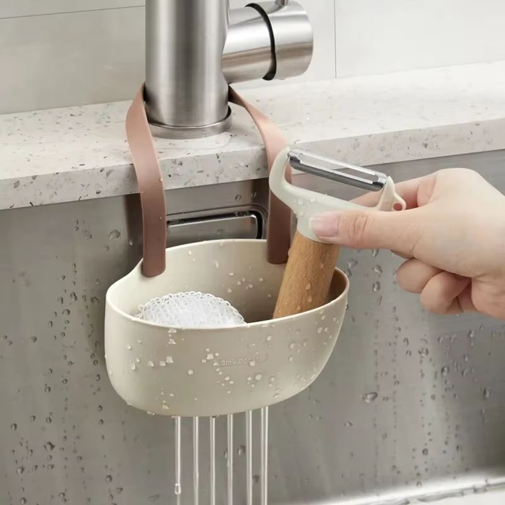 Kitchen Sink Sponge And Soap Holder Drain Basket Organizer 4