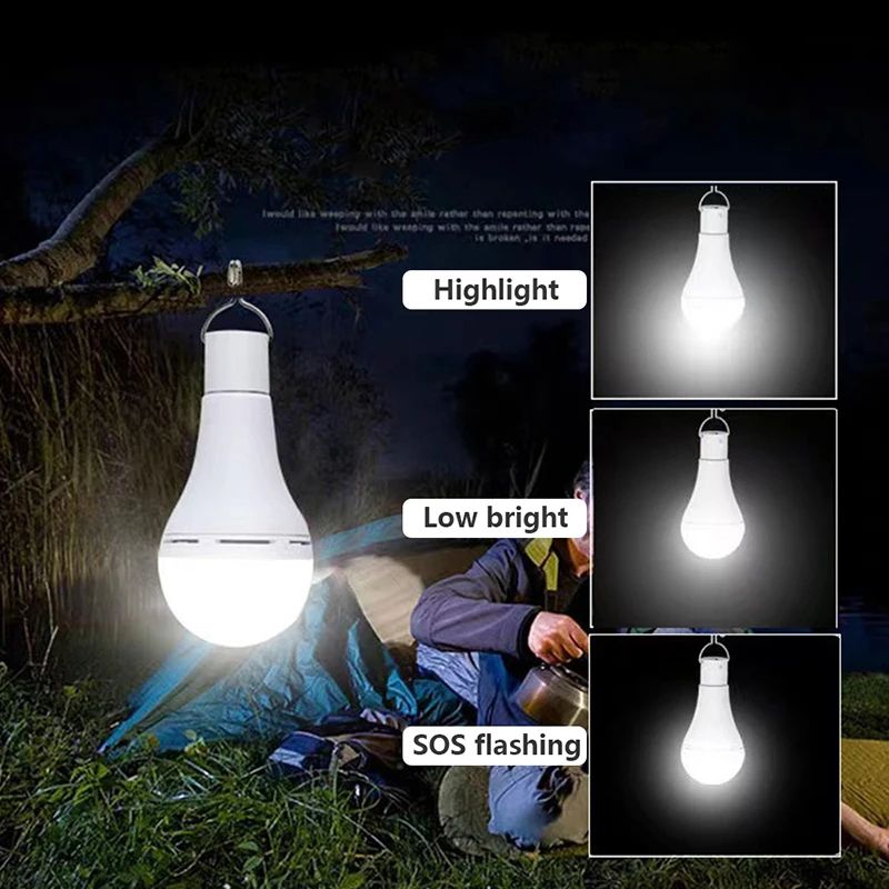 Solar Rechargeable Light Bulb With USB 5V Charging And Hanging Hook 3