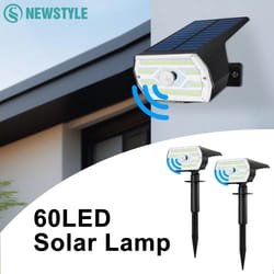 60 led solar motion sensor garden light 3 mode waterproof security wall spotlight