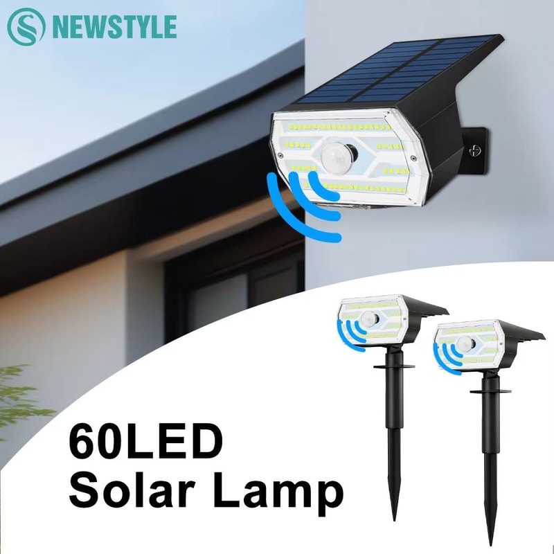 60 LED Solar Motion Sensor Garden Light 3 Mode Waterproof Security Wall Spotlight 0
