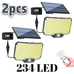 234led solar motion sensor outdoor flood light with remote waterproof wall lamp