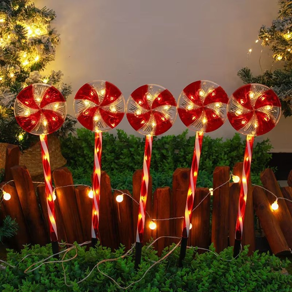 Christmas Solar Candy Cane Pathway Lights 5Pack Outdoor Holiday Lawn Decorations 3