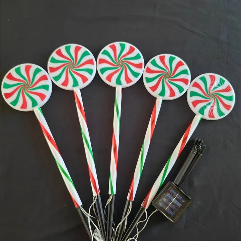 Christmas Solar Candy Cane Pathway Lights 5Pack Outdoor Holiday Lawn Decorations 5