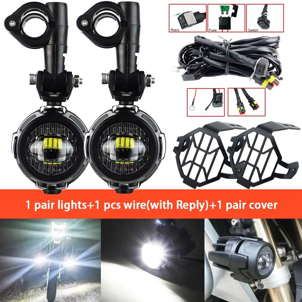 40W LED Motorcycle Auxiliary Spot Driving Fog Lights 6000K Universal For R1200GS F800GS K1600 7