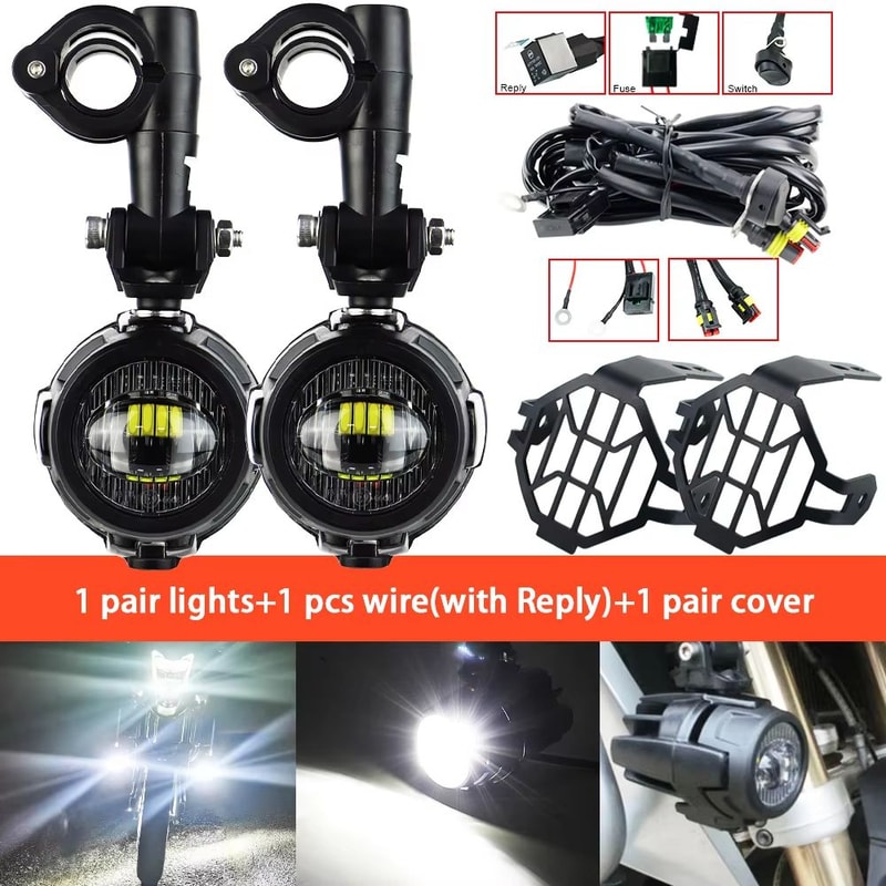 40W LED Motorcycle Auxiliary Spot Driving Fog Lights 6000K Universal For R1200GS F800GS K1600 7