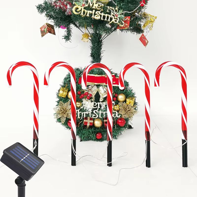 5Pack Solar Christmas Candy Cane Pathway Lights Outdoor Waterproof Holiday Lawn Decorations 4