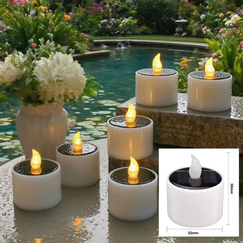 6Pack Solar LED Tea Light Candles Waterproof Outdoor Decor For Garden Camping Lanterns 1
