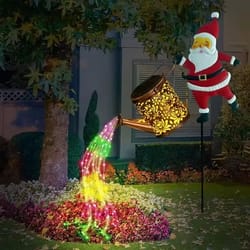 solar santa claus kettle lawn lights outdoor christmas yard decor waterproof night lamp