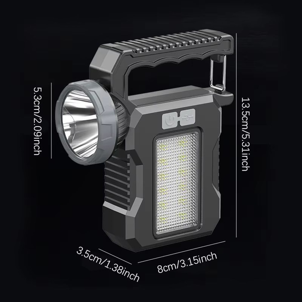 Solar Rechargeable Portable Flashlight Searchlight With COB Work Light Lantern For Outdoor Camping 1