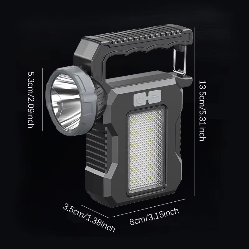 Solar Rechargeable Portable Flashlight Searchlight With COB Work Light Lantern For Outdoor Camping 1