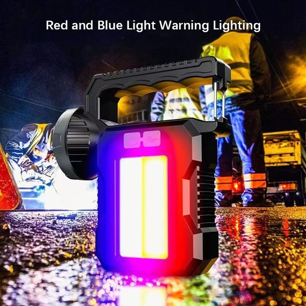 Solar Rechargeable Portable Flashlight Searchlight With COB Work Light Lantern For Outdoor Camping 4