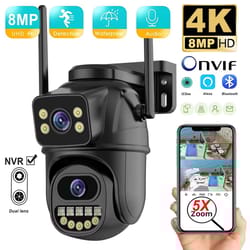 4k 8mp dual-lens outdoor wifi security camera with 5x zoom and dual screen surveillance
