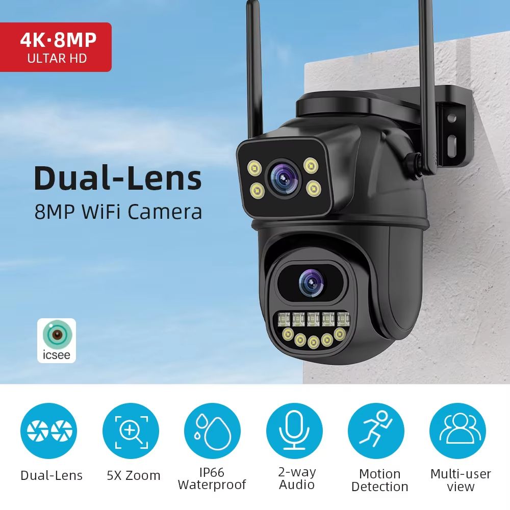 4K 8MP DualLens Outdoor WiFi Security Camera With 5X Zoom And Dual Screen Surveillance 1