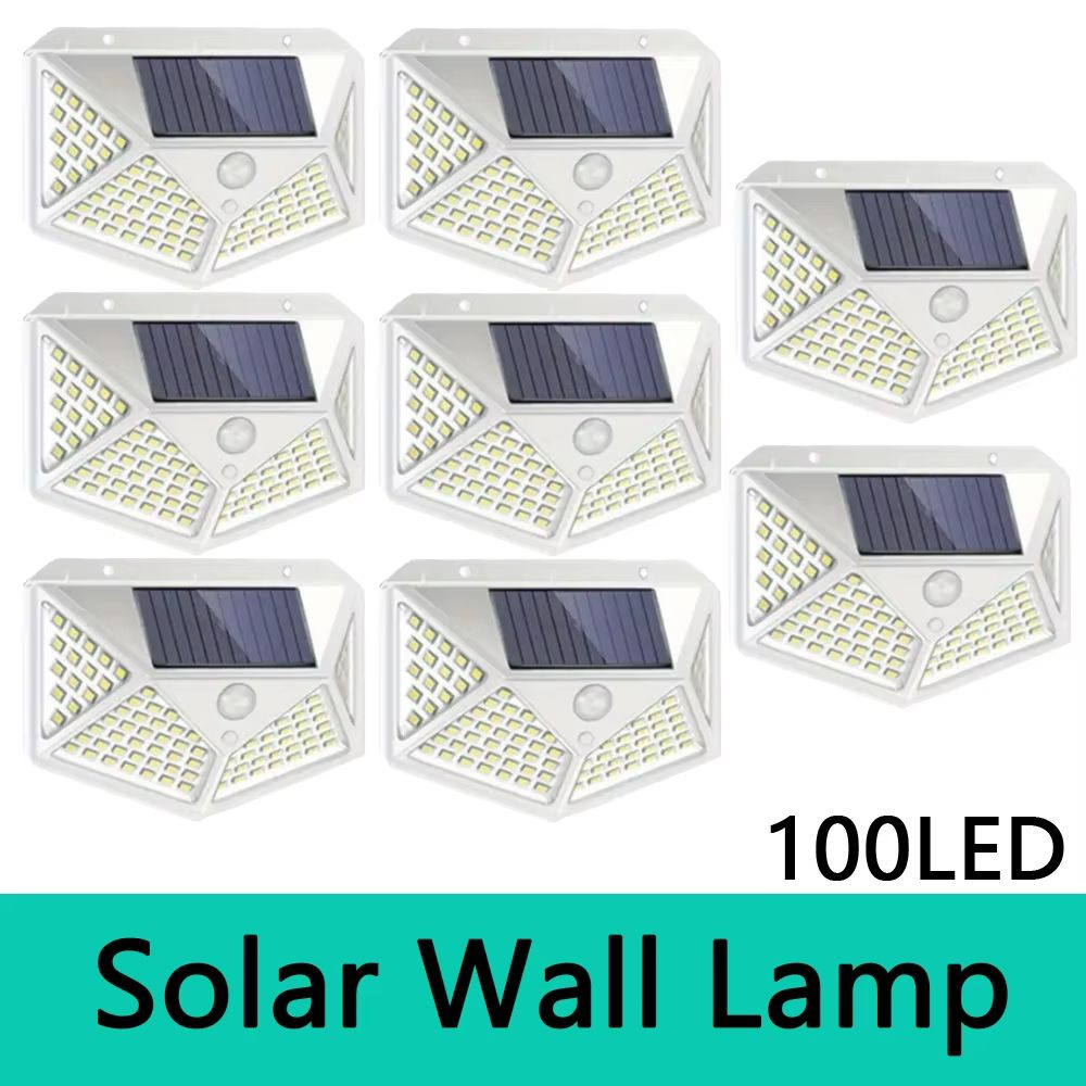 100 LED Outdoor Solar Wall Light FourSided Waterproof Garden Patio Courtyard Lamp 0