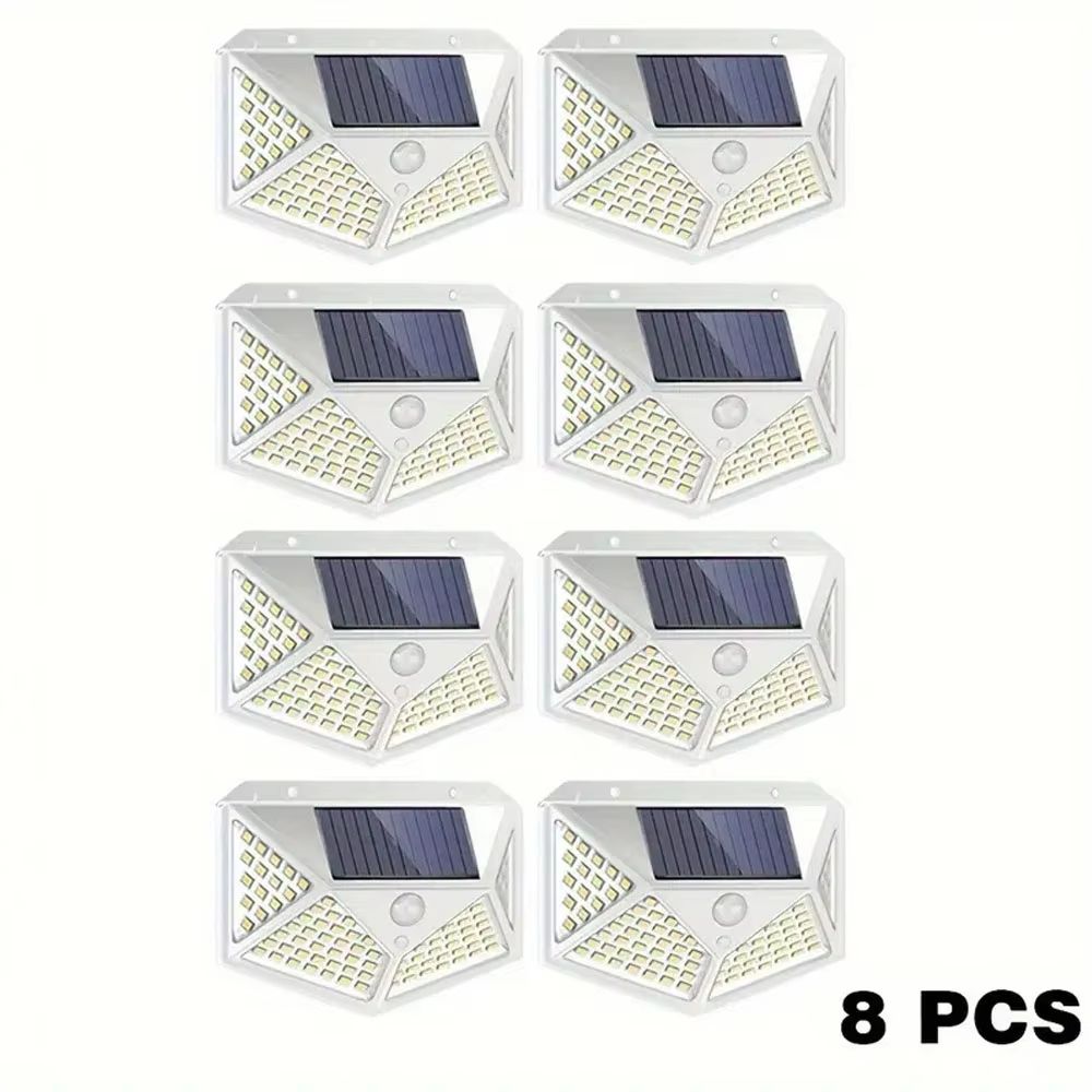 100 LED Outdoor Solar Wall Light FourSided Waterproof Garden Patio Courtyard Lamp 9