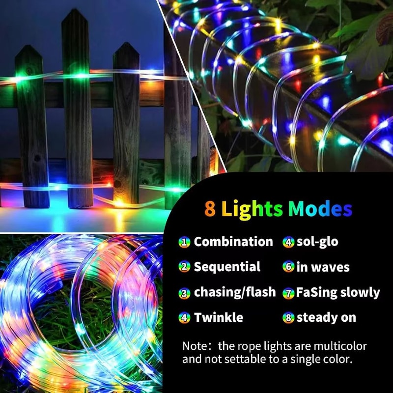 Solar 104 FT 300LED Multicolor Outdoor Tube Lights With 8 Lighting Modes Waterproof Fairy Garden Pa 2