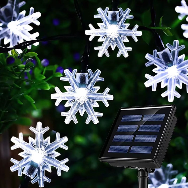 Solar LED Snowflake Fairy String Lights Outdoor 8Mode Waterproof Garden Patio Christmas Tree Party 4