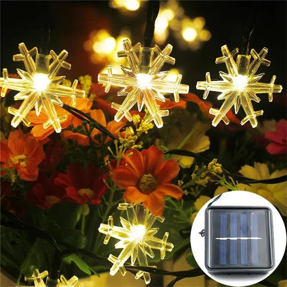 Solar LED Snowflake Fairy String Lights Outdoor 8Mode Waterproof Garden Patio Christmas Tree Party 7