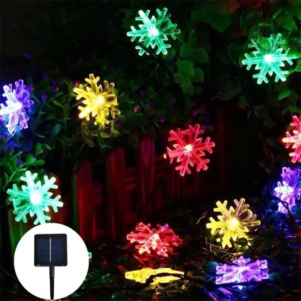 Solar LED Snowflake Fairy String Lights Outdoor 8Mode Waterproof Garden Patio Christmas Tree Party 8