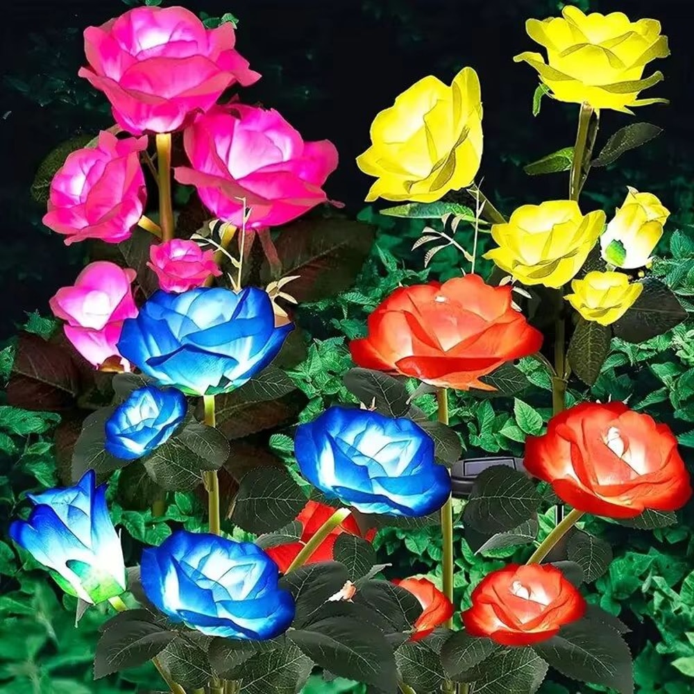 Solar 5Head Rose Flower LED Outdoor Landscape Light Waterproof Garden Lawn Yard Path Decorative Lam 0